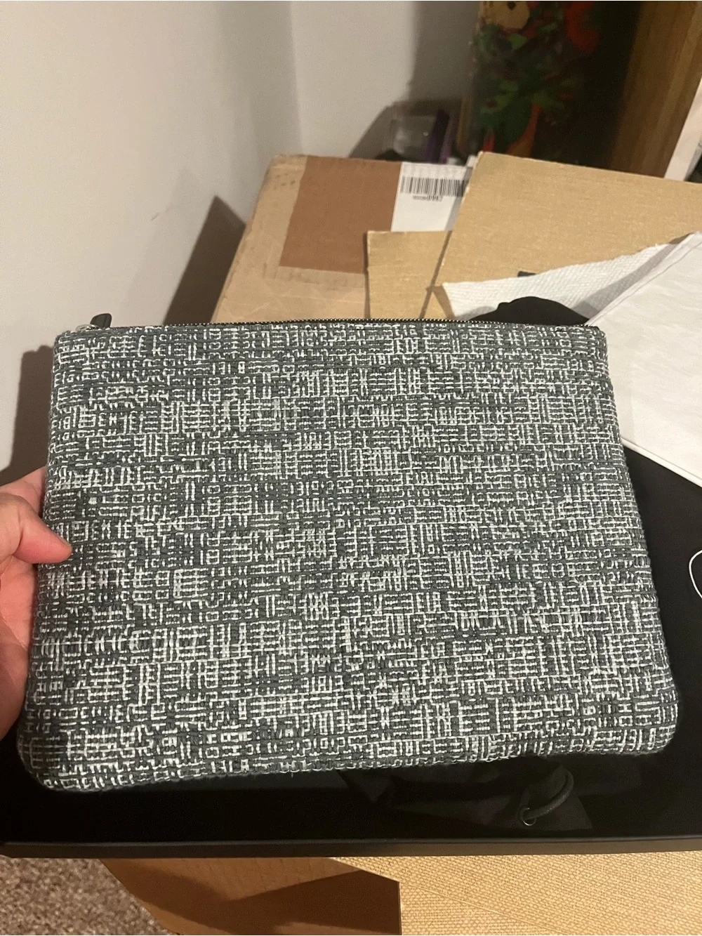 CHANEL Black and White Logo Canvas Men's Pouch